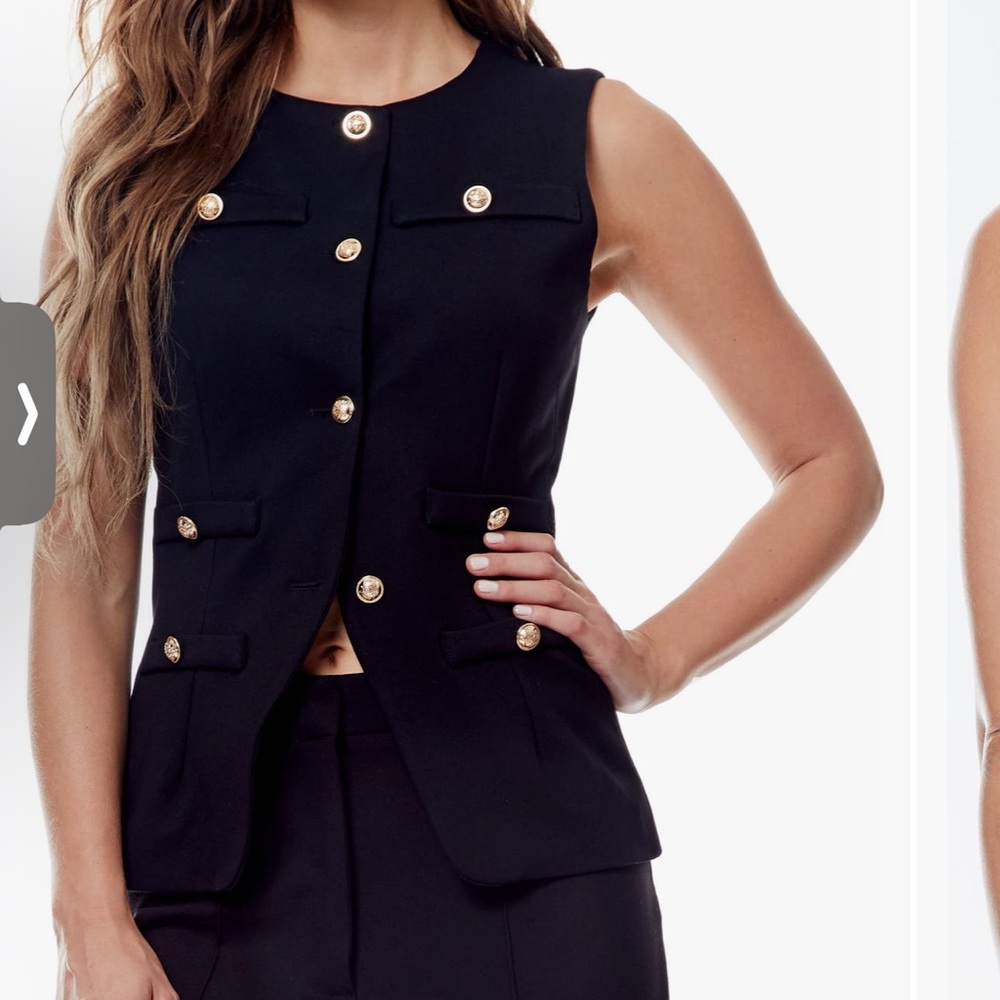 Black and Gold Tailored Vest with Classic Collar